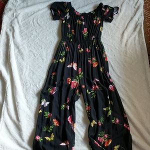 Black off the shoulder floral jumpsuit